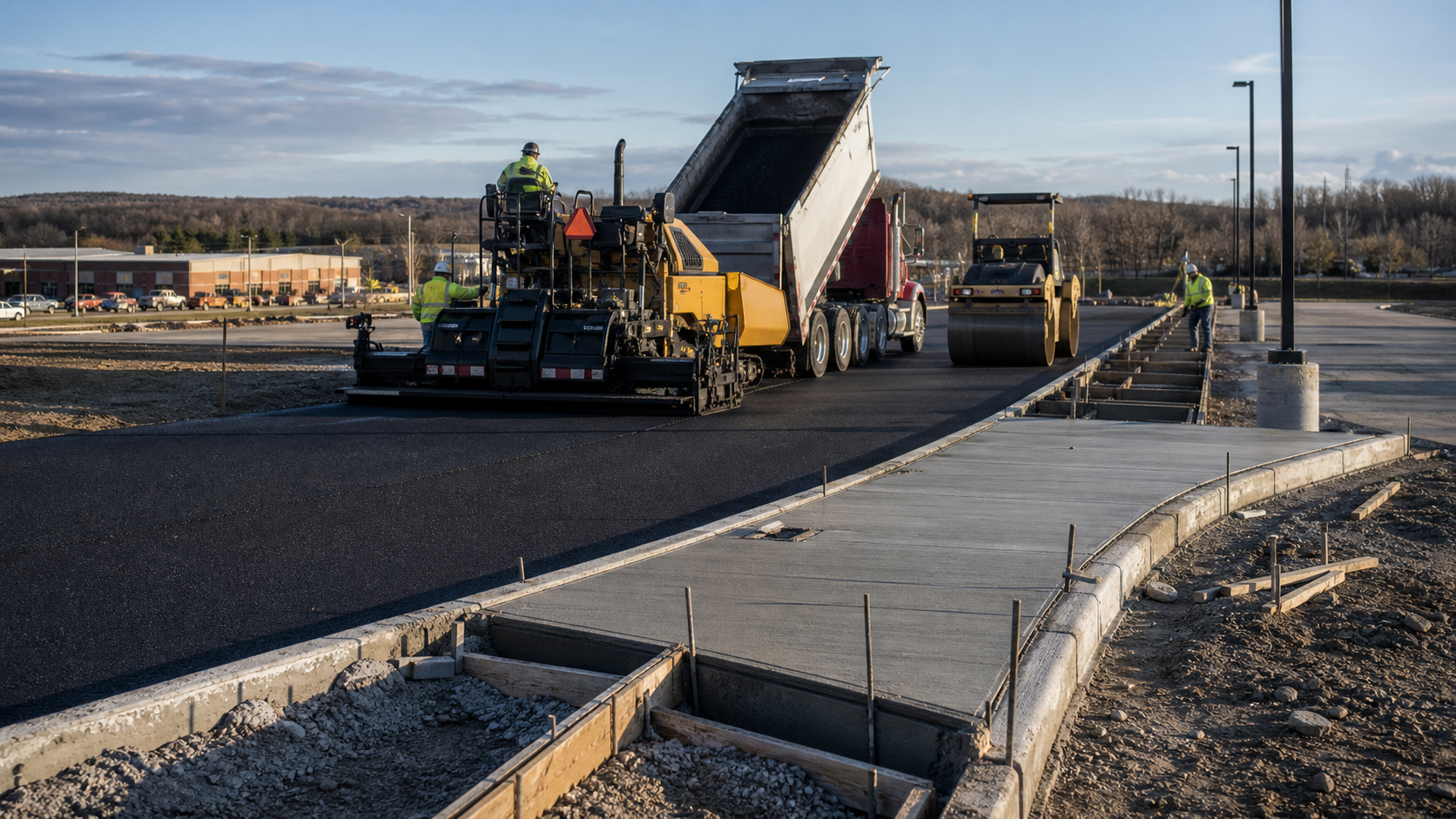 Commercial asphalt paving and concrete curb construction